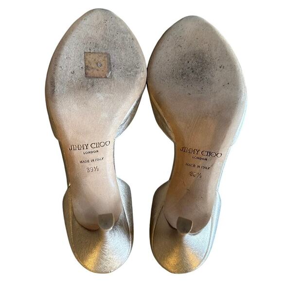 Authentic Jimmy Choo Shimmer Champagne Gold Leather Peep Toe Heel Size 39.5 - Picture 3 of 5
